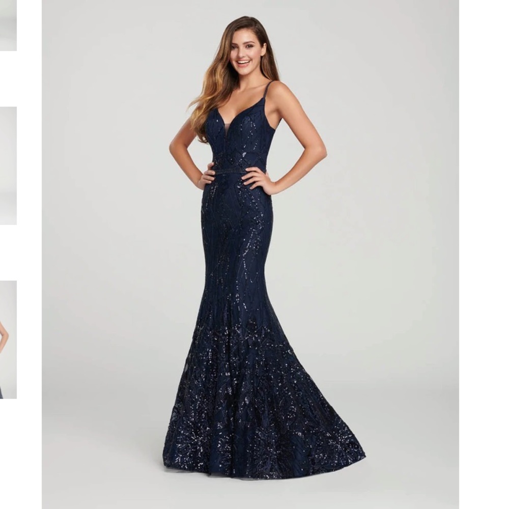 Navy blue prom dress with sequins